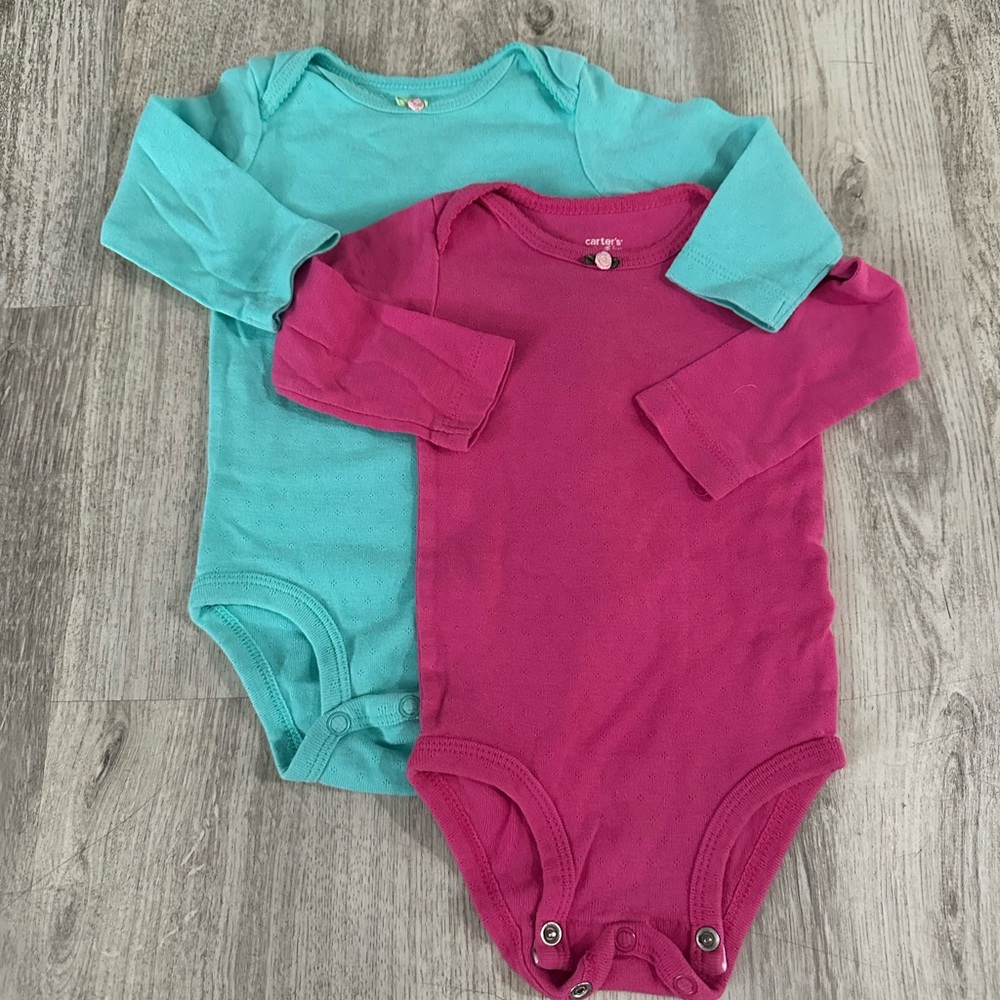 Carter's Long-Sleeve One-Piece Bodysuits in Teal and Fuchsia